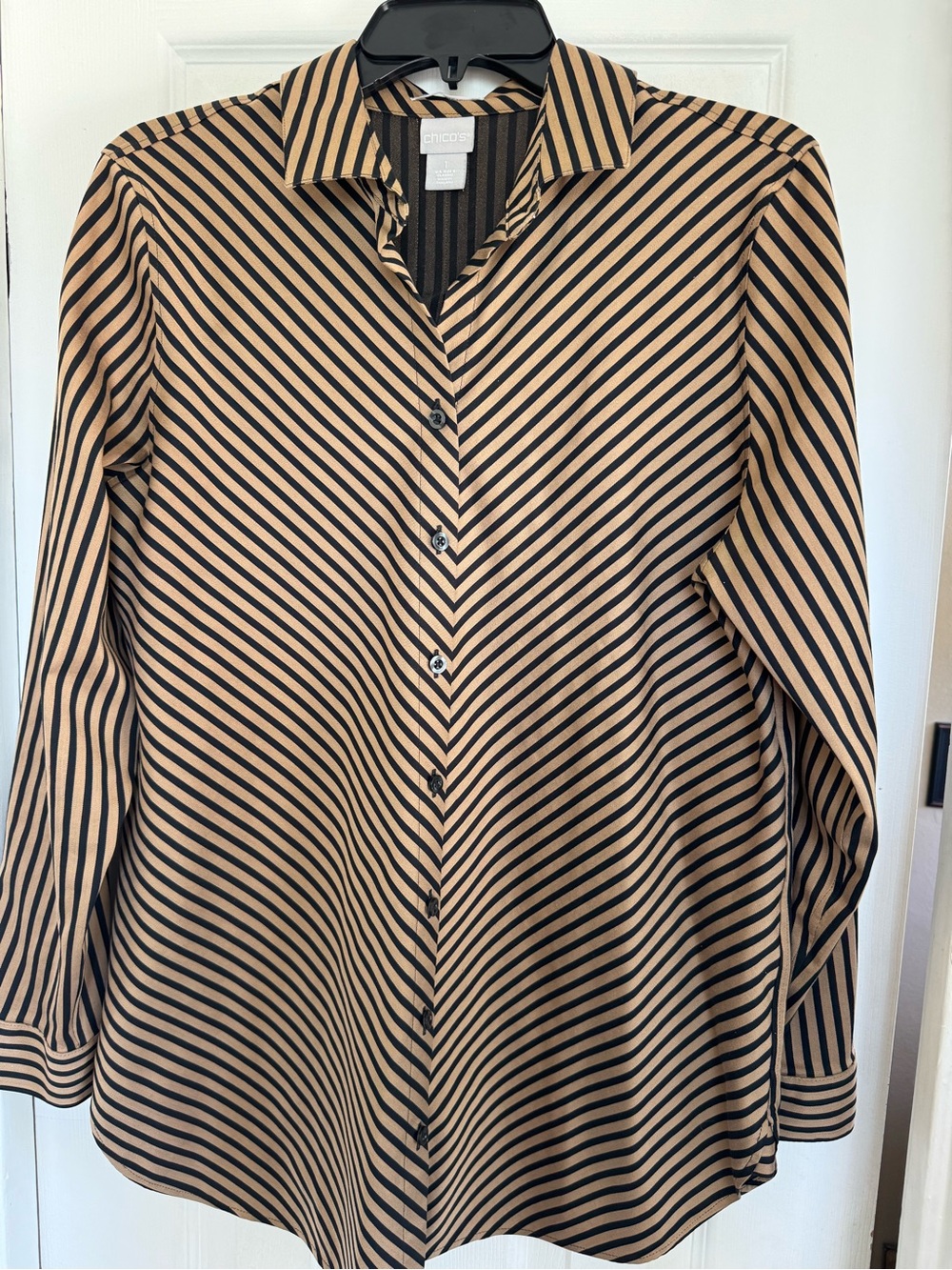 Chico's Black and Tan Striped Button-Front Shirt
